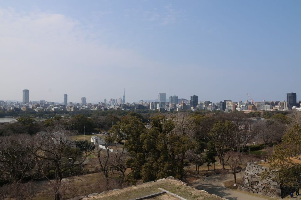 Fukuoka city skyline seen from the castle ruins park